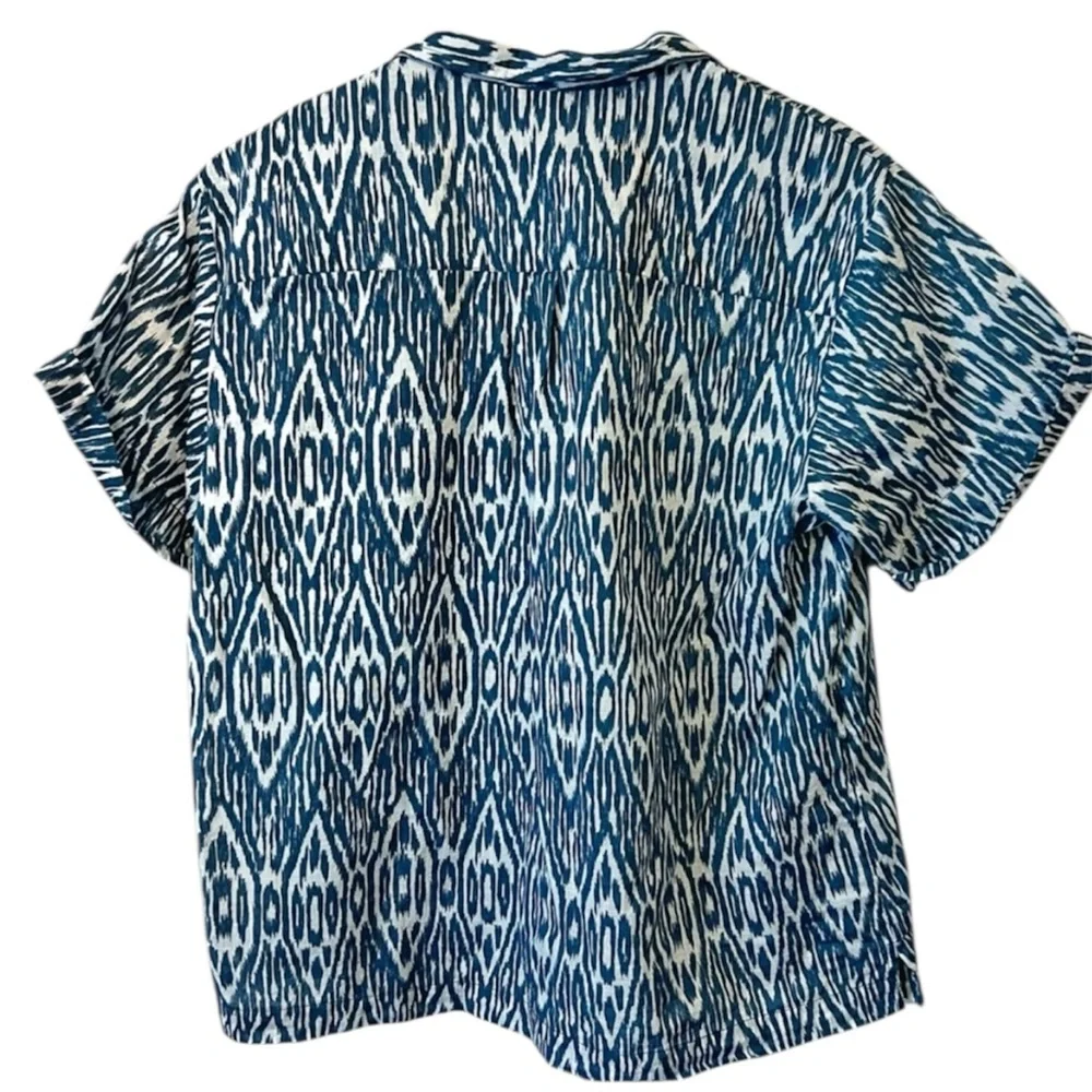 Pilcro Anthropologie Voile Surf Anthro Shirt, blue Ikat pattern Boho Medium - Picture 3 of 8